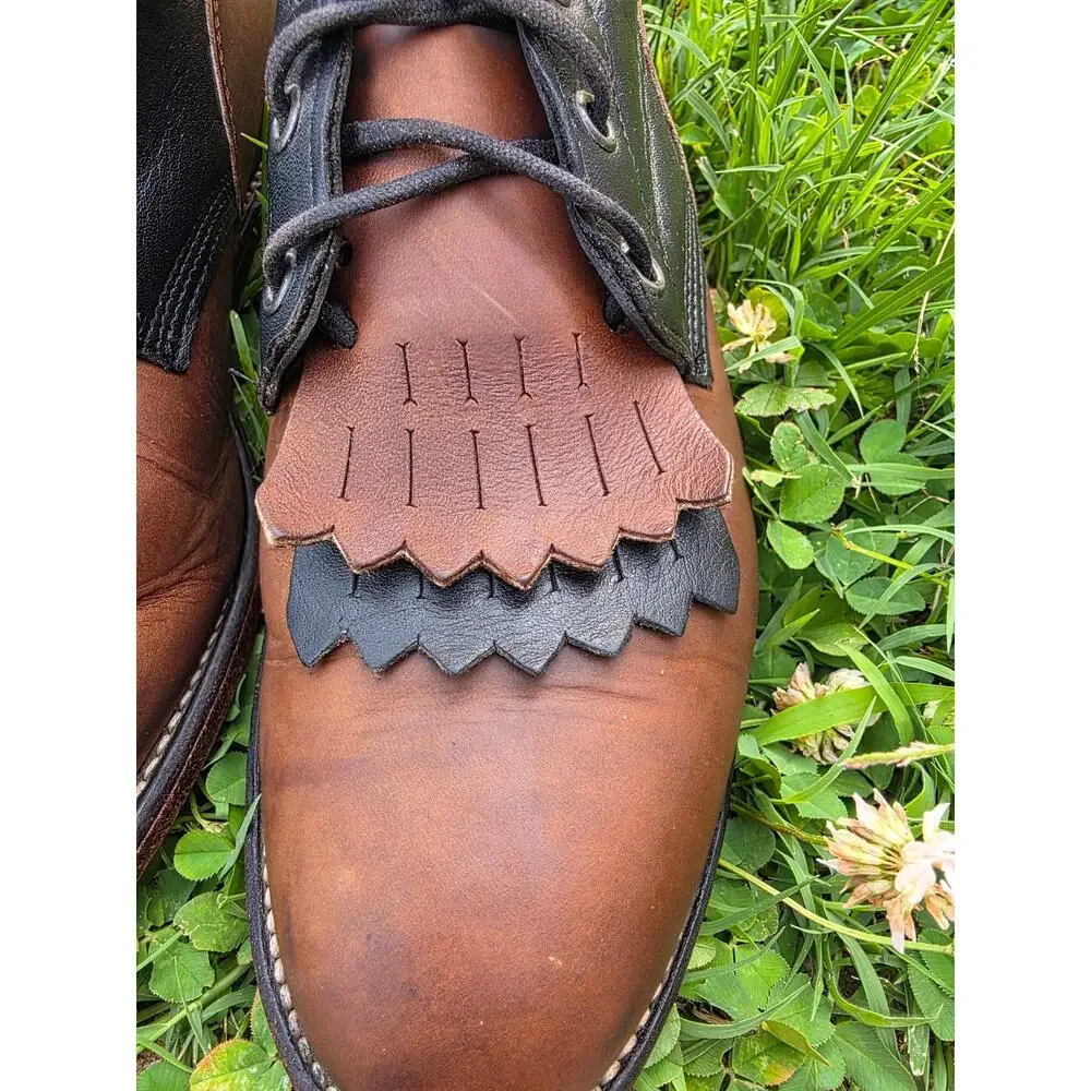 Vintage Justin Two-Tone Brown & Black Leather Lace-Up Boots with Kiltie Size 7.5
